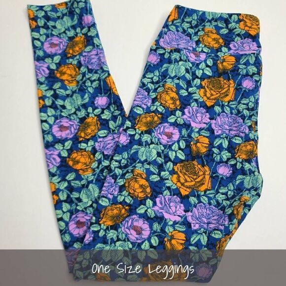LuLaRoe OS Leggings One Size Floral Roses NEW - Picture 1 of 1